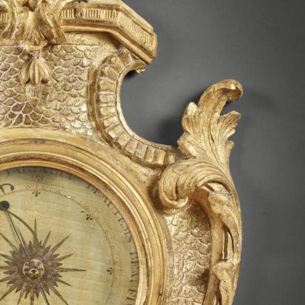 Carved barometer-thermometer with fish scales motif - Image 2