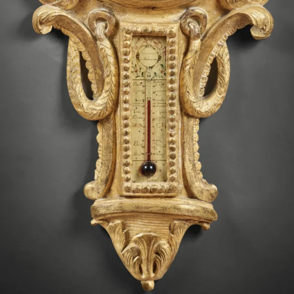 Carved barometer-thermometer with fish scales motif - Image 3