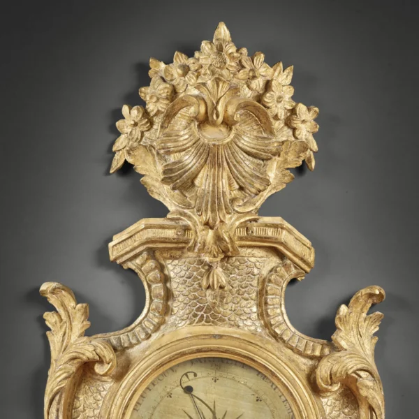 Carved barometer-thermometer with fish scales motif - Image 4