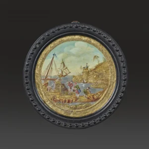 Painting in compigné view of the bustling harbor of Marseille