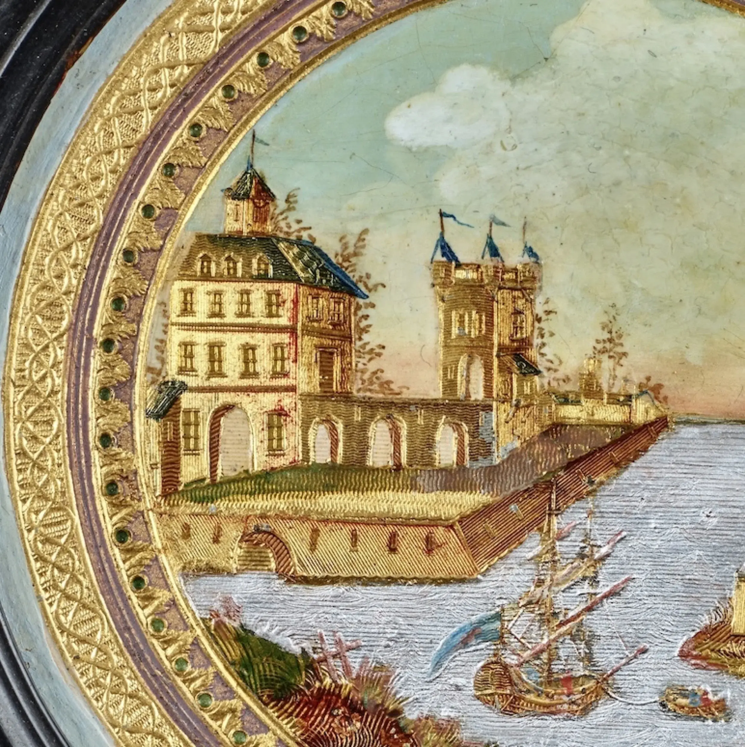 Compigné medallion painting representing a medieval nordic citadel - Image 2