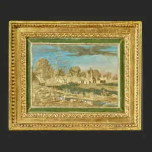 3 Paire de tableaux en Compigné représentant une vue des environs d'Utrecht et une vue du canal d'Ypres