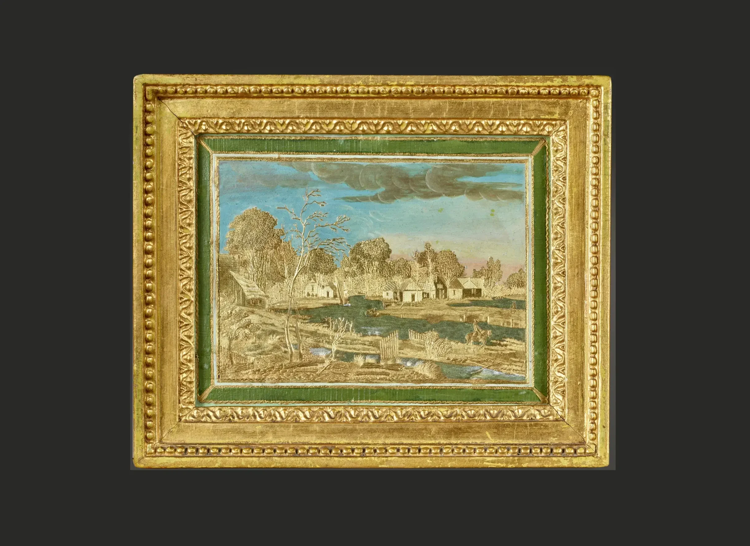 Paire de tableaux en Compigné représentant une vue des environs d'Utrecht et une vue du canal d'Ypres