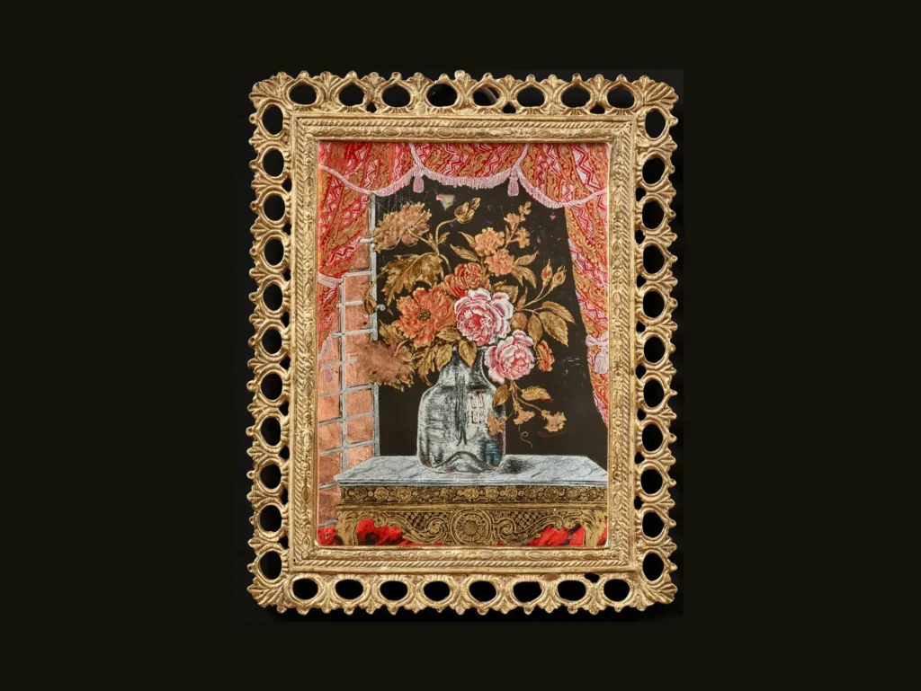 Paire de petites plaques en verre églomisé