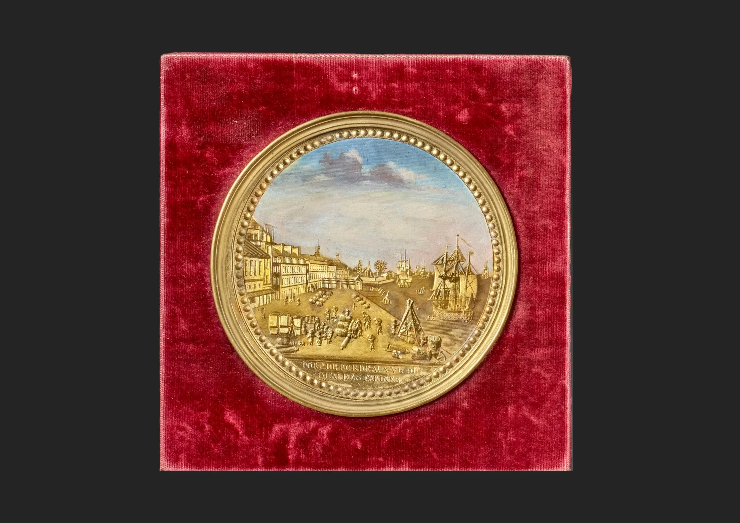 Tableau en Compigné représentant le port de Bordeaux vu du quai des Farines