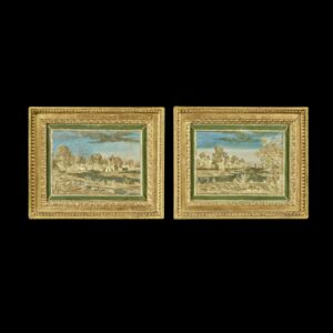 Paire de tableaux en Compigné représentant une vue des environs d'Utrecht et une vue du canal d'Ypres à Furnes