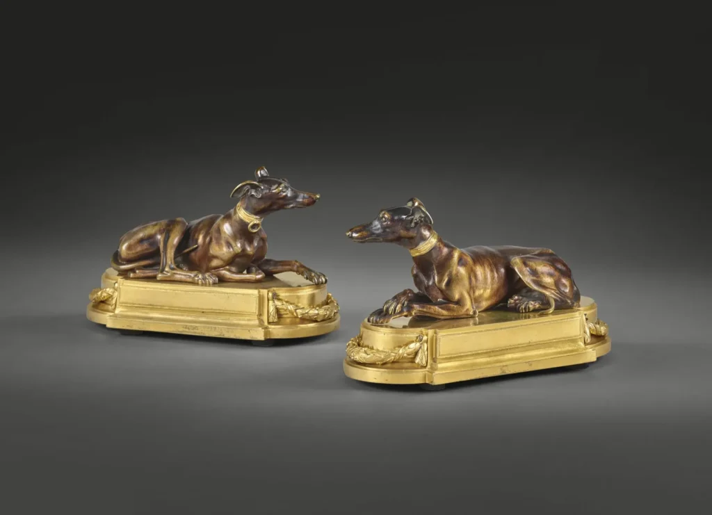 Pair of greyhound paperweights