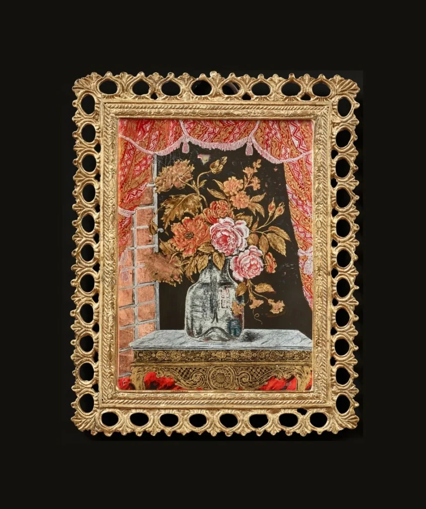 Paire de petites plaques en verre églomisé