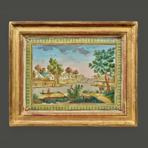 Photo YC Compigné painting representing a riverside landscape