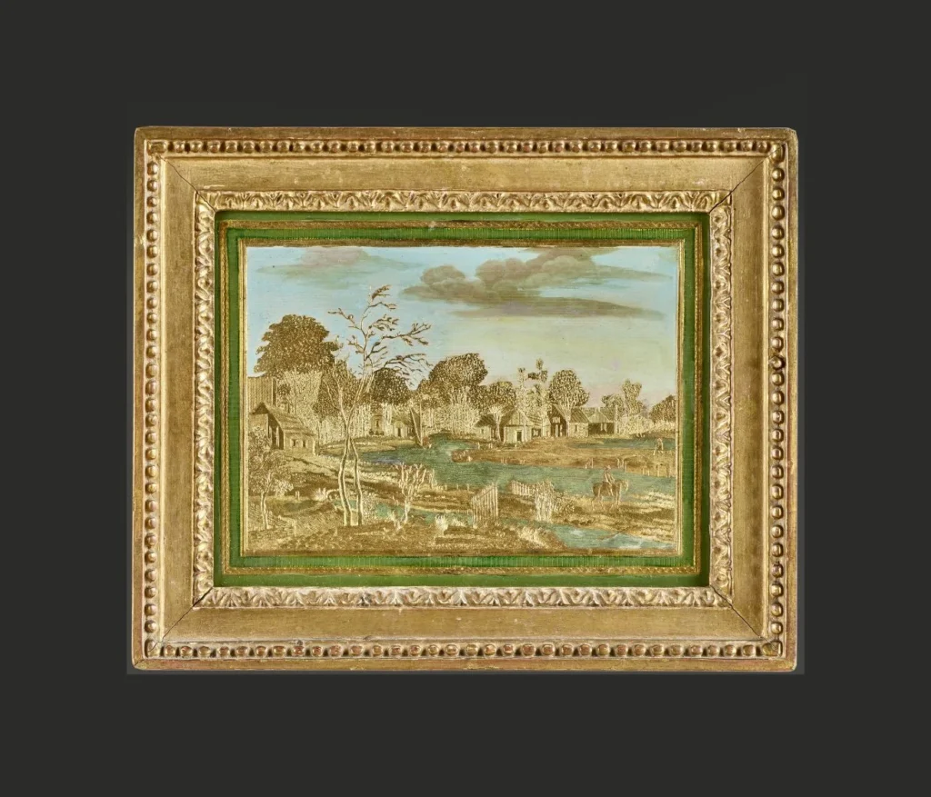Paire de tableaux rectangulaires en Compigné représentant des bords de rivières