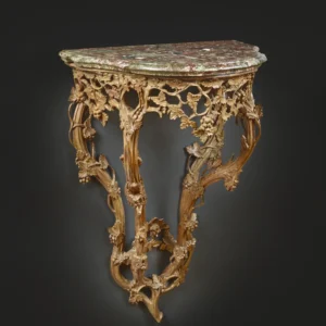 Console table in carved natural wood with grape vine motifs